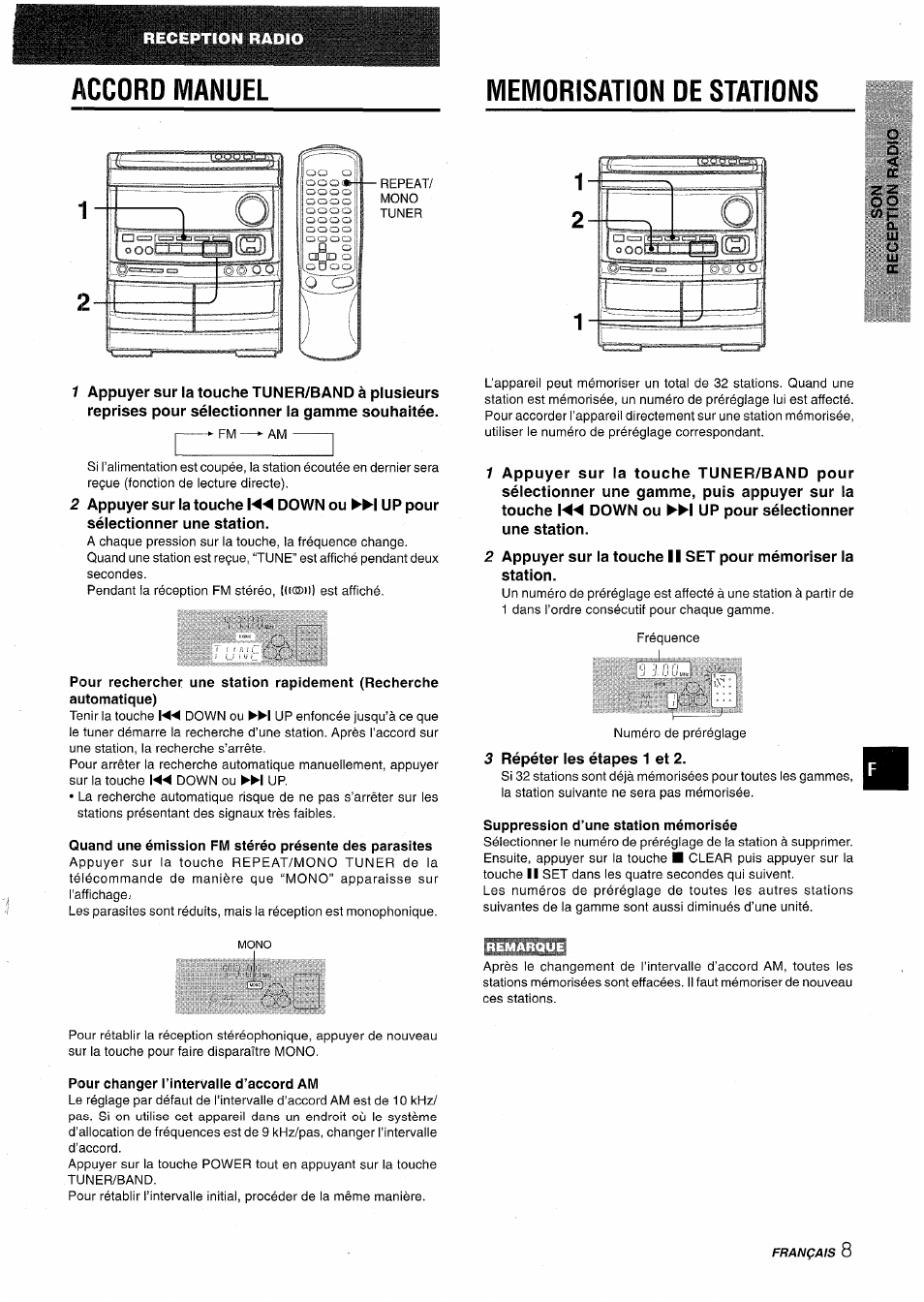 Memorisation de stations, Suppression d’une station mémorisée, Pour changer l’intervalle d’accord am | Aiwa NSX-AV900 User Manual | Page 61 / 80