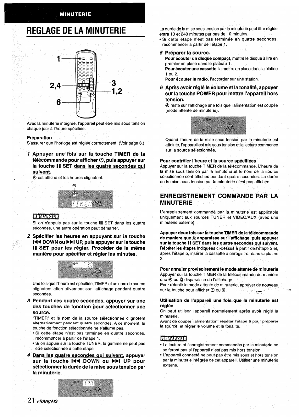Reglage de la minuterie, Préparation, Pour contrôler l’heure et la source spécifiées | Enregistrement commande par la minuterie | Aiwa NSX-AV900 User Manual | Page 74 / 80