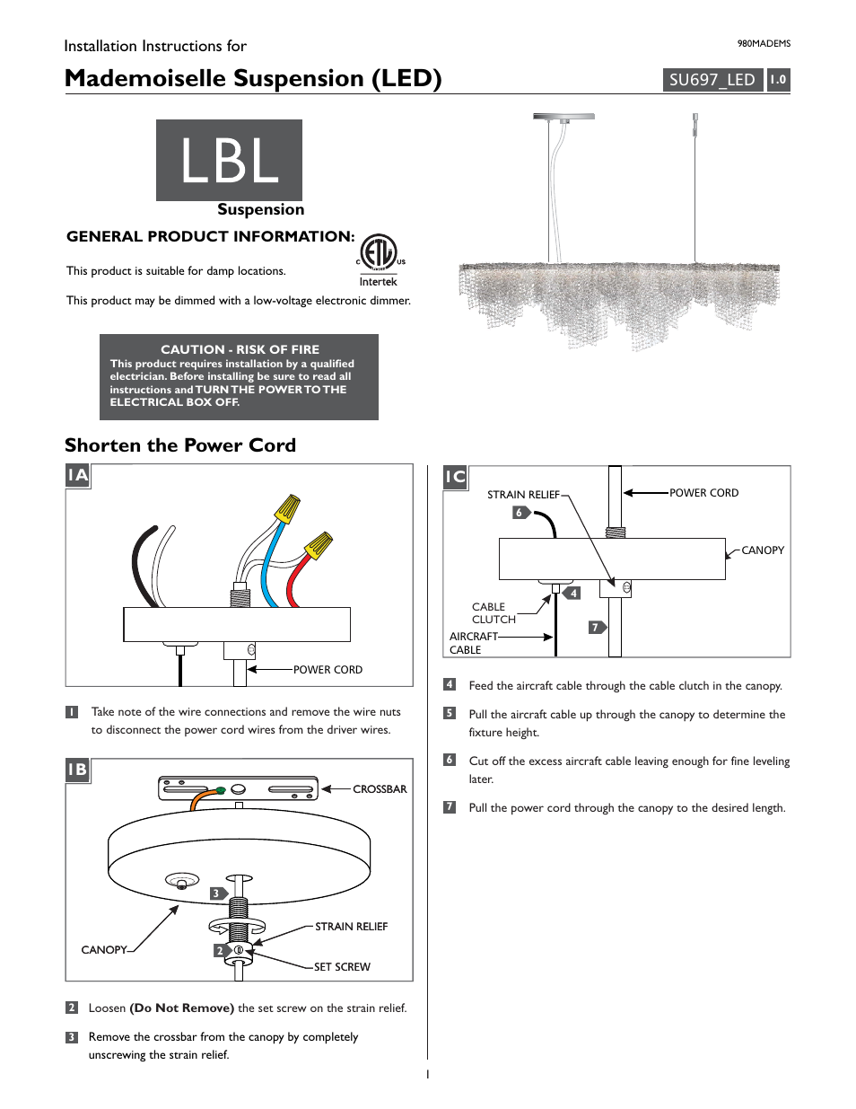 LBL Lighting Mademoiselle S User Manual | 8 pages