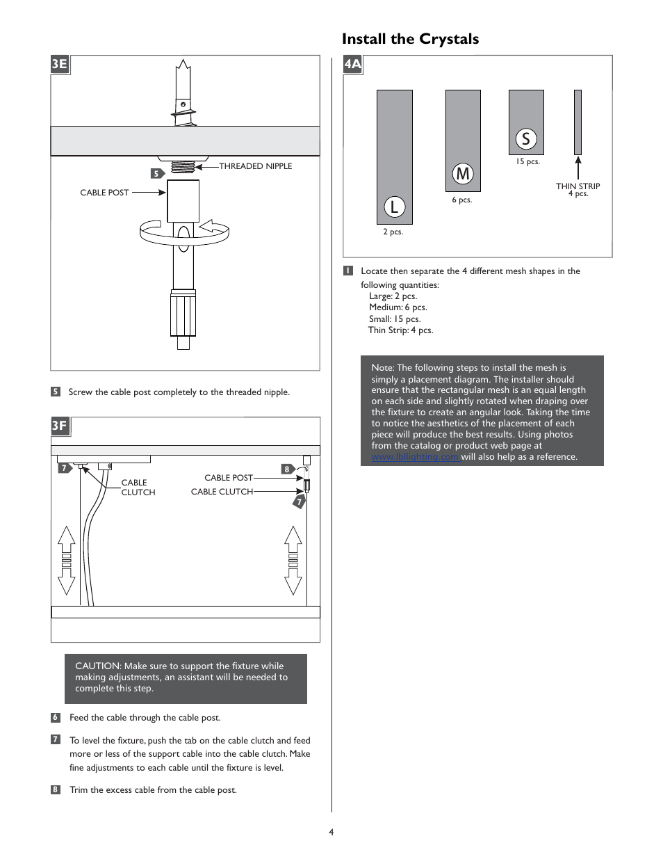 Install the crystals l m s | LBL Lighting Mademoiselle S User Manual | Page 4 / 8