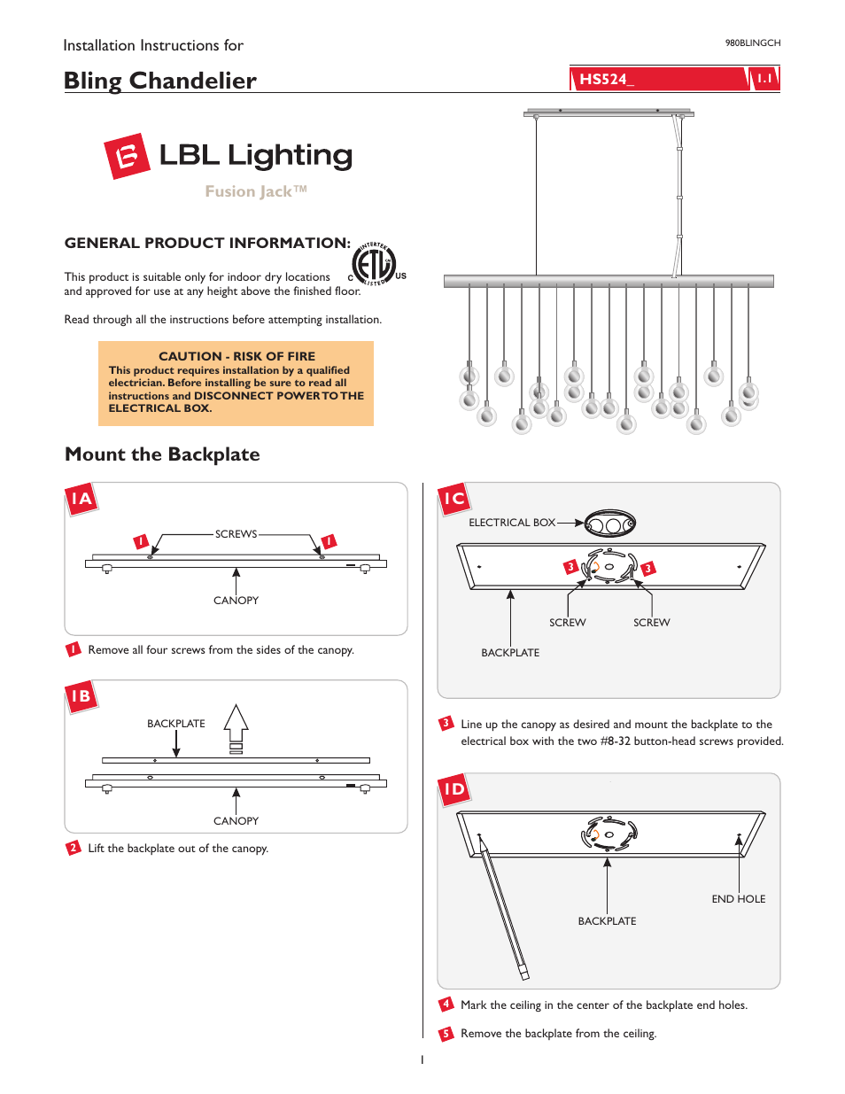 LBL Lighting Bling Chandelier User Manual | 4 pages