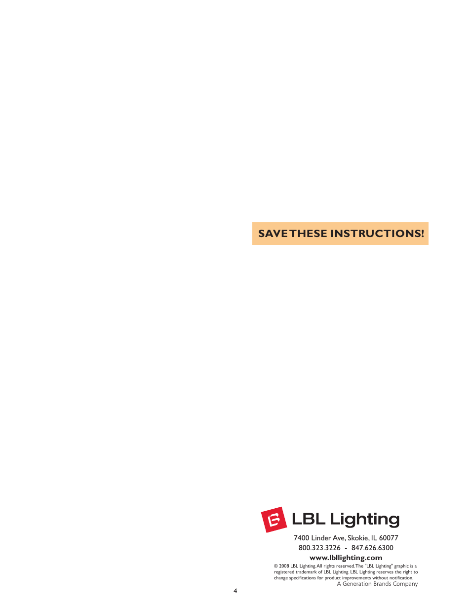 Save these instructions | LBL Lighting Bling Chandelier User Manual | Page 4 / 4
