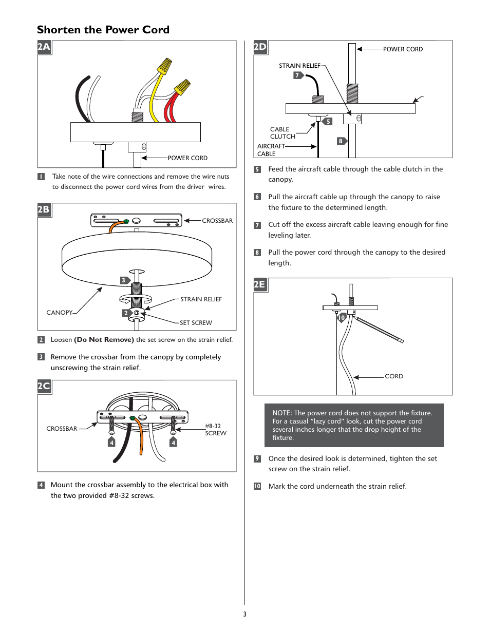 Shorten the power cord | LBL Lighting Constellation Grande SCF User Manual | Page 3 / 8