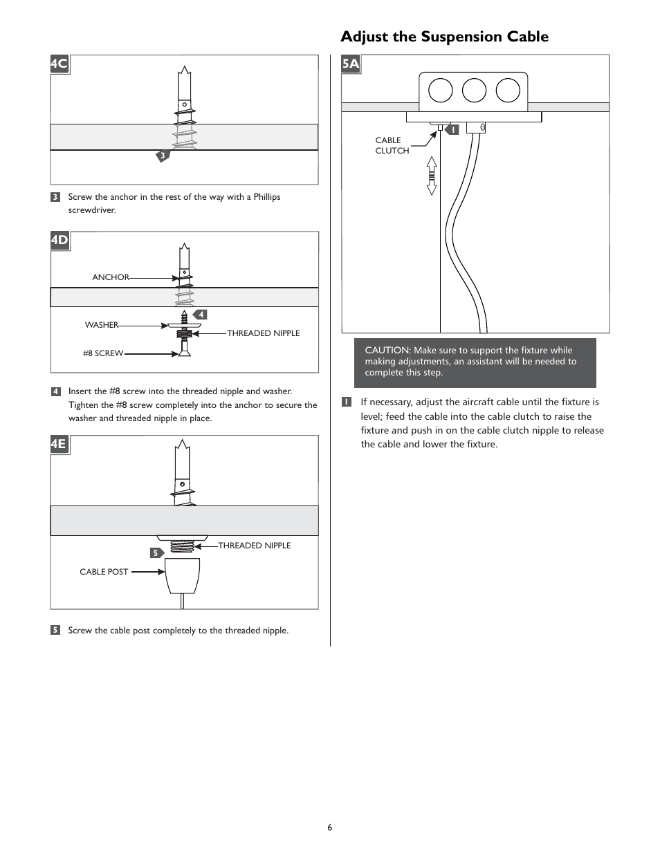Adjust the suspension cable, 4c 4d 4e | LBL Lighting Constellation Grande SCF User Manual | Page 6 / 8