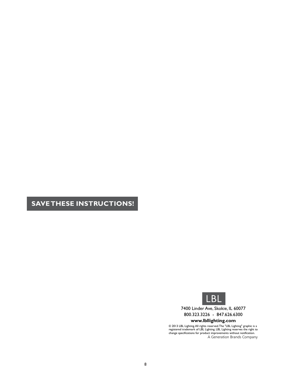 Save these instructions | LBL Lighting Constellation Grande SCF User Manual | Page 8 / 8