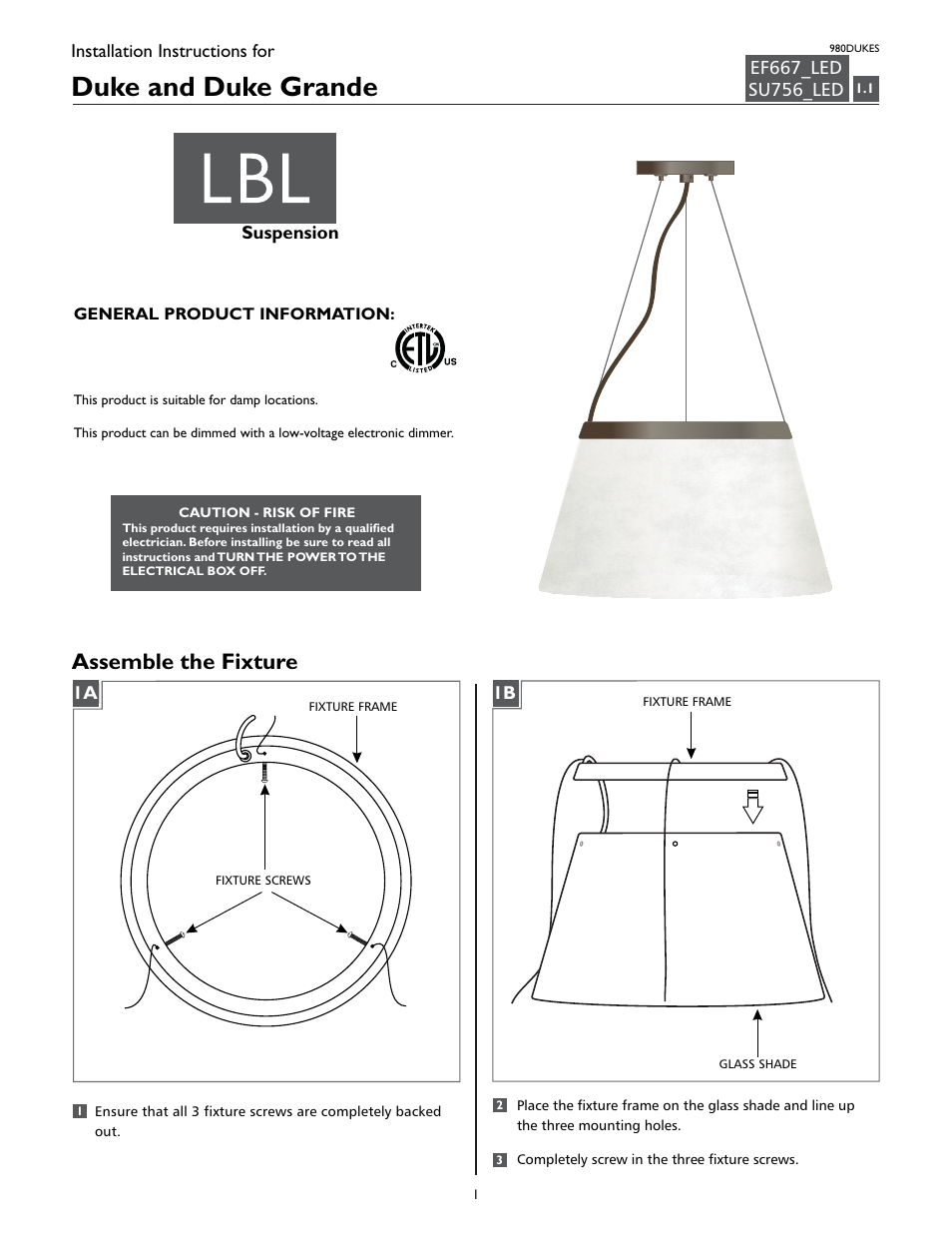 LBL Lighting Duke Grande User Manual | 4 pages