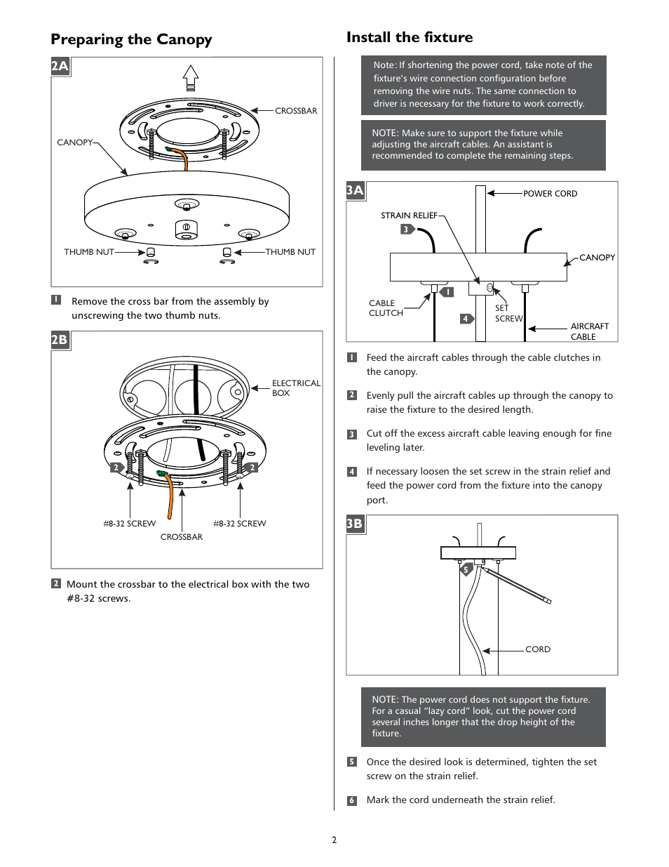 Preparing the canopy, Install the fixture | LBL Lighting Duke Grande User Manual | Page 2 / 4
