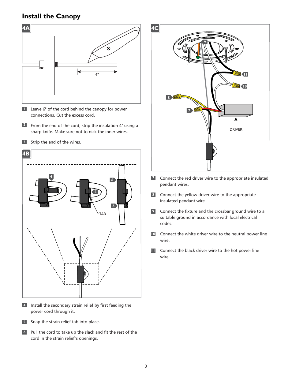 Install the canopy, 4c 4b | LBL Lighting Duke Grande User Manual | Page 3 / 4