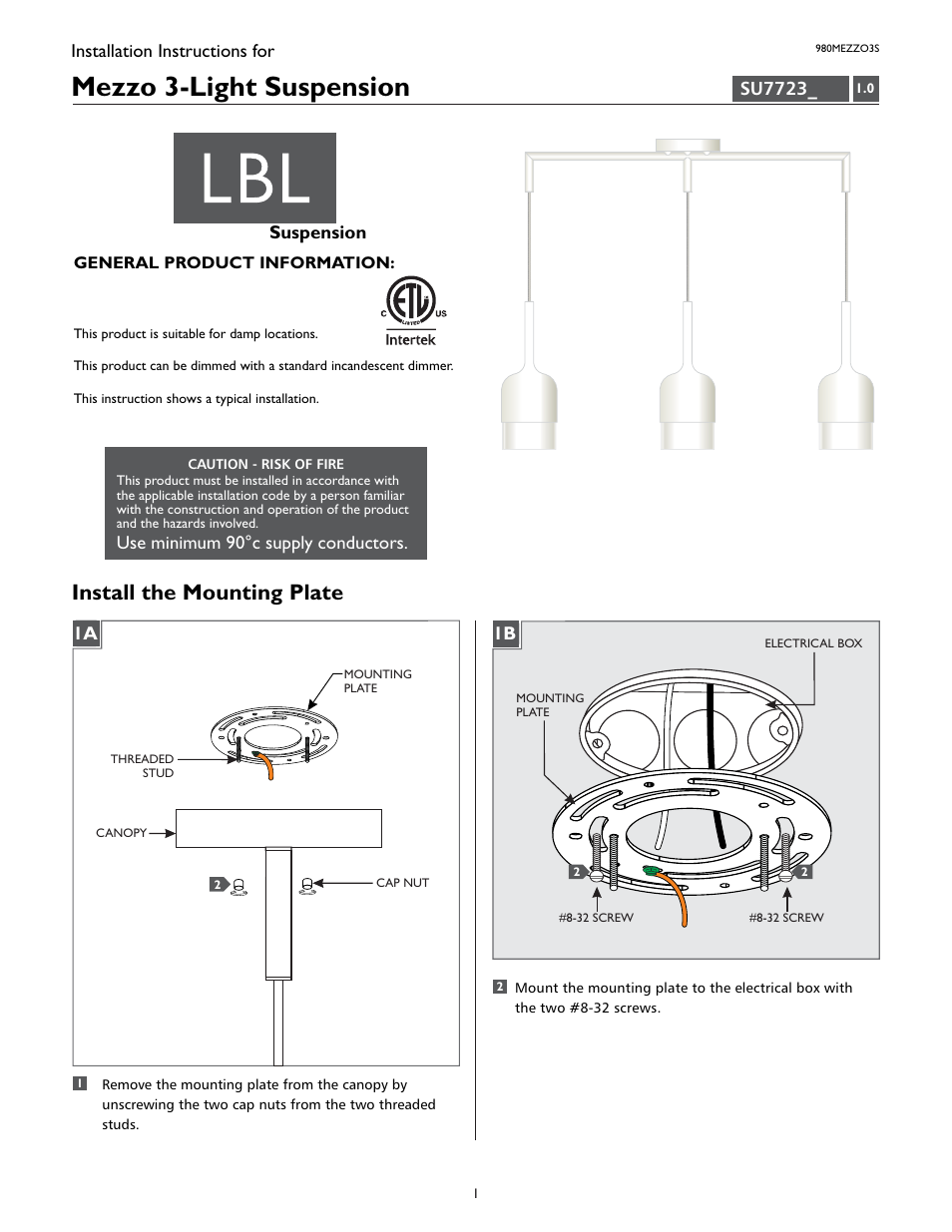 LBL Lighting Mezzo 3-Light S User Manual | 4 pages