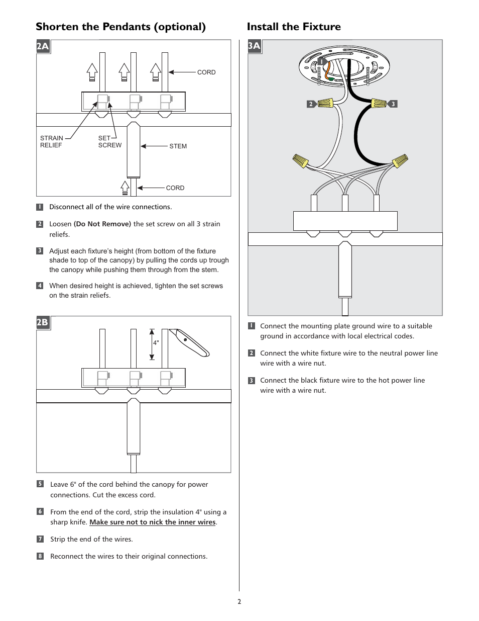 Shorten the pendants (optional), Install the fixture | LBL Lighting Mezzo 3-Light S User Manual | Page 2 / 4