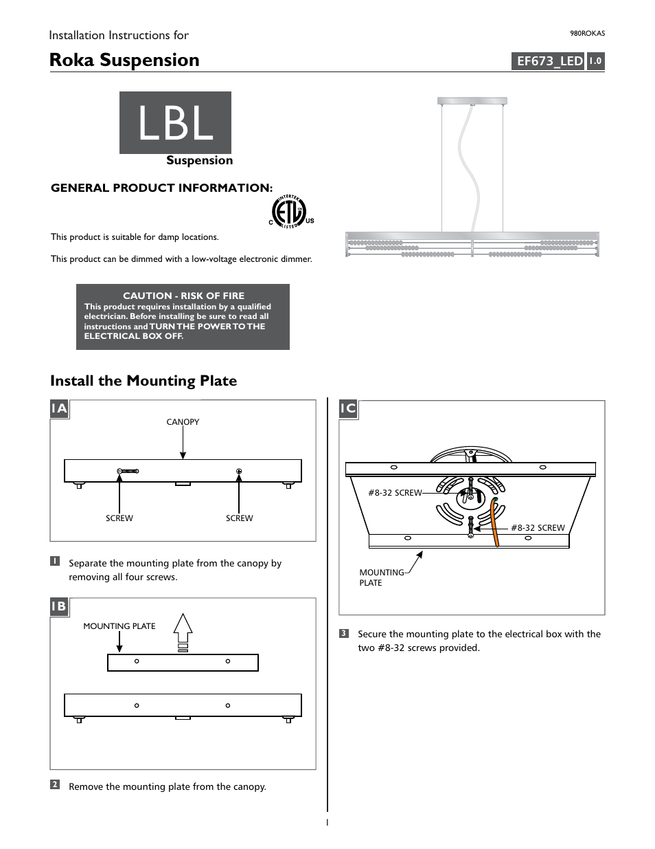 LBL Lighting Roka S User Manual | 4 pages