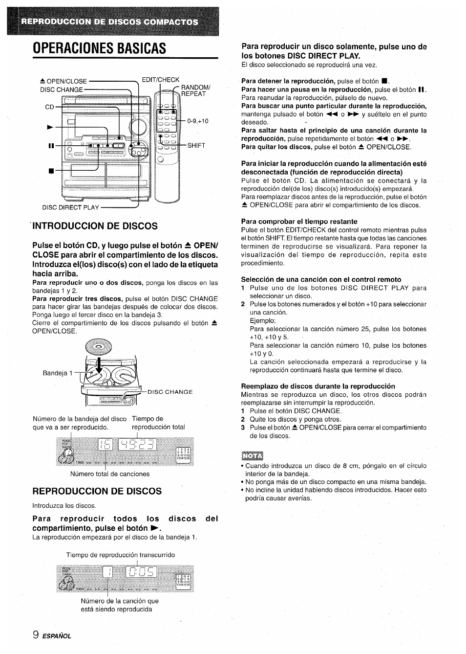 Operaciones basicas, Introduccion de discos, Reproduccion de discos | Aiwa CX-NA30 User Manual | Page 32 / 68