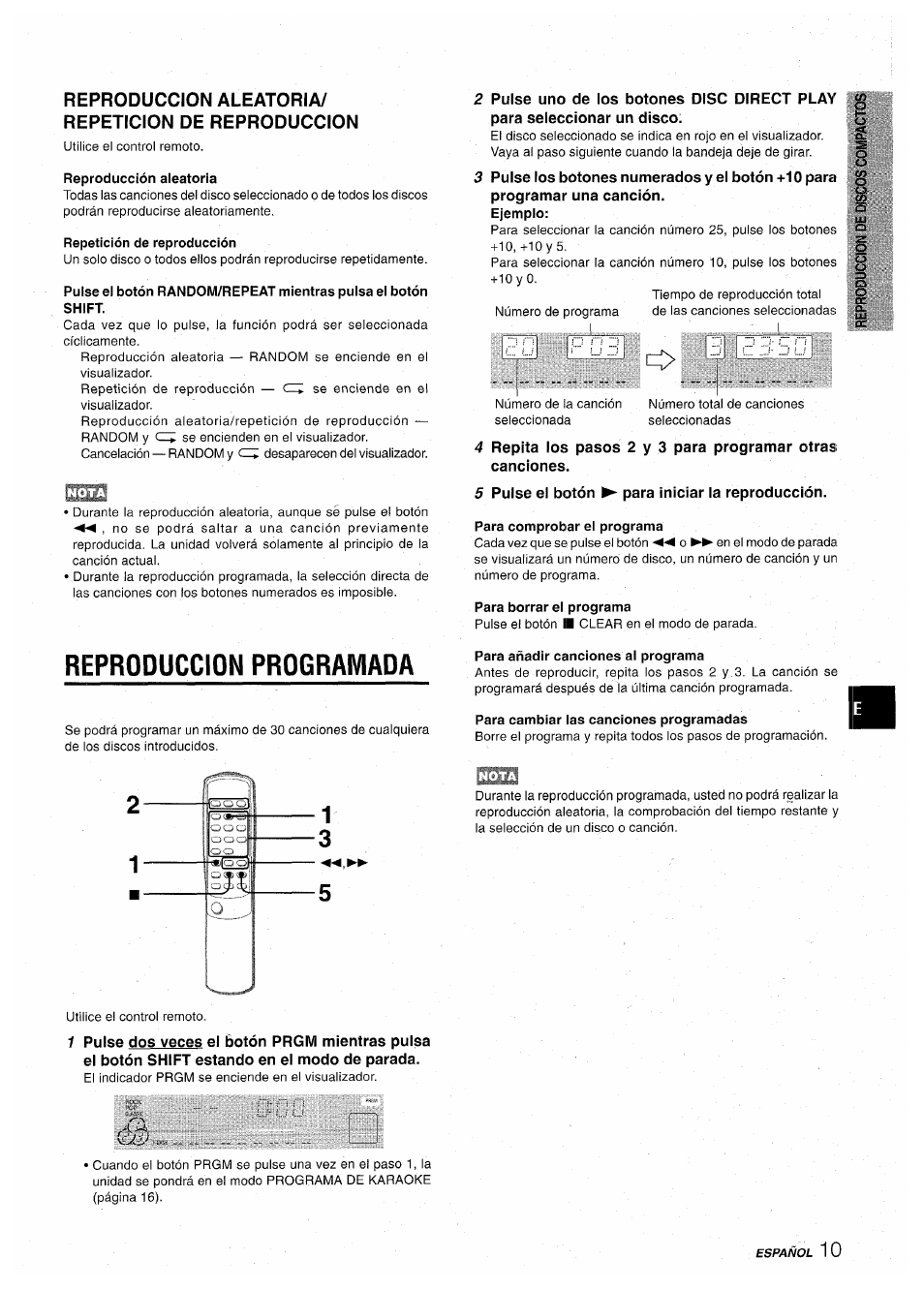 5 pulse el botón ^ para iniciar ia reproducción, Reproduccion programada, Reproduccion aleatoria/ repeticion de reproduccion | Aiwa CX-NA30 User Manual | Page 33 / 68