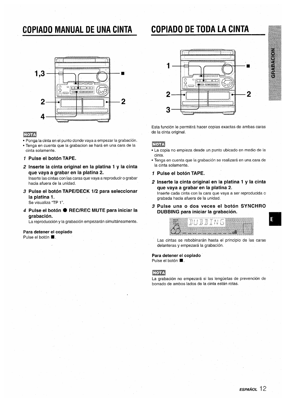 Para detener el copiado | Aiwa CX-NA30 User Manual | Page 35 / 68