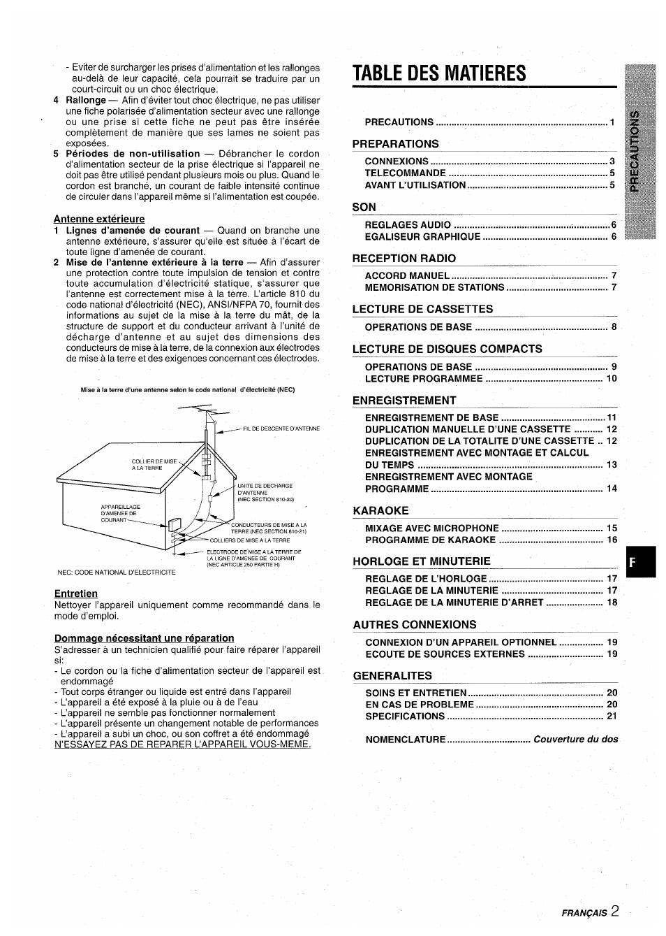 Table des matieres | Aiwa CX-NA30 User Manual | Page 47 / 68