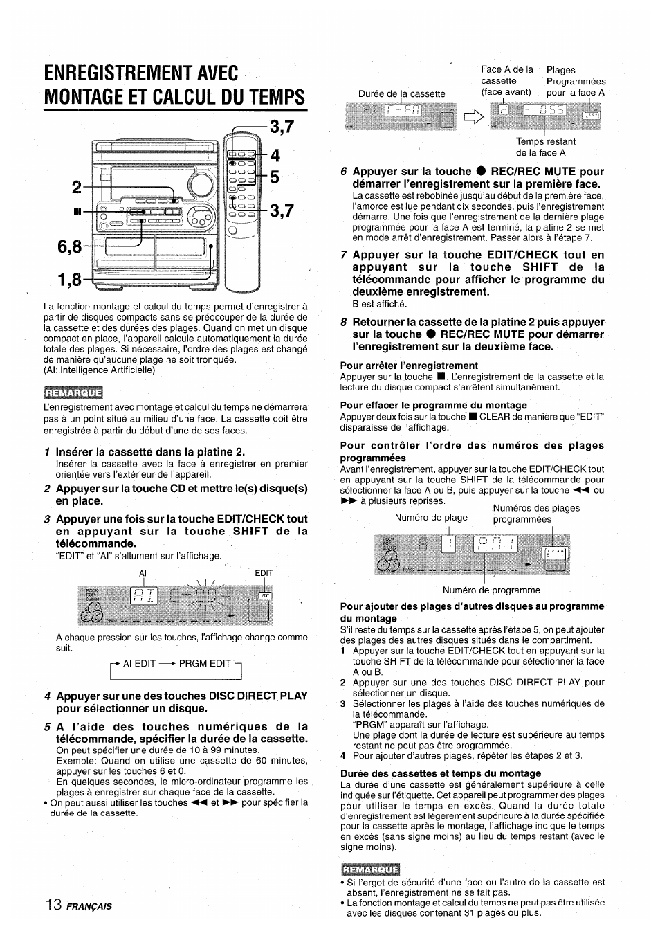 Enregistrement avec montage et calcul du temps | Aiwa CX-NA30 User Manual | Page 58 / 68