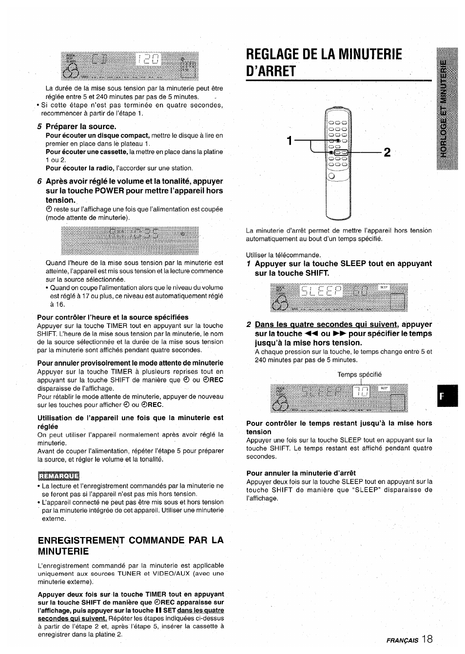 Reglage de la minuterie d’arret, Enregistrement commande par la minuterie | Aiwa CX-NA30 User Manual | Page 63 / 68