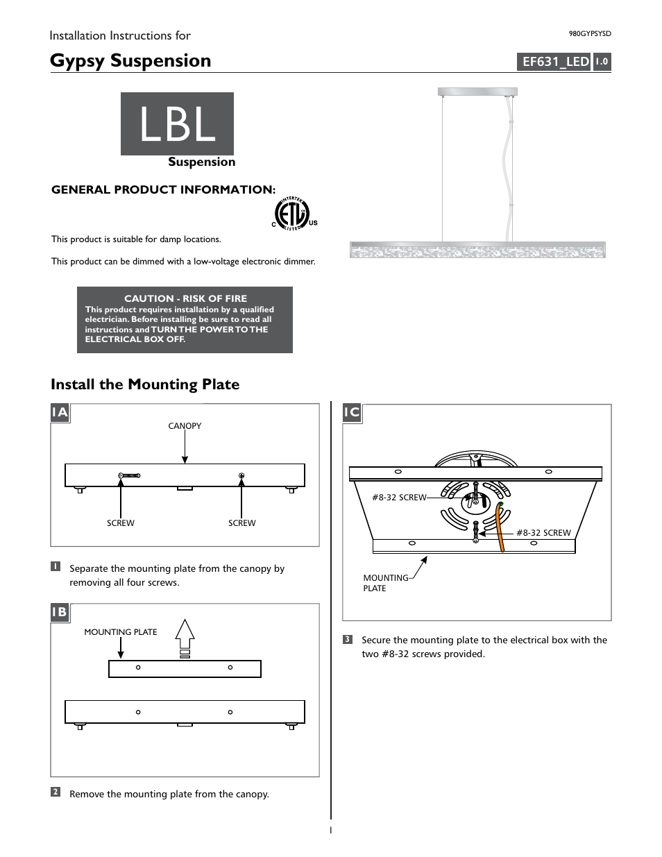LBL Lighting Gypsy SD User Manual | 4 pages