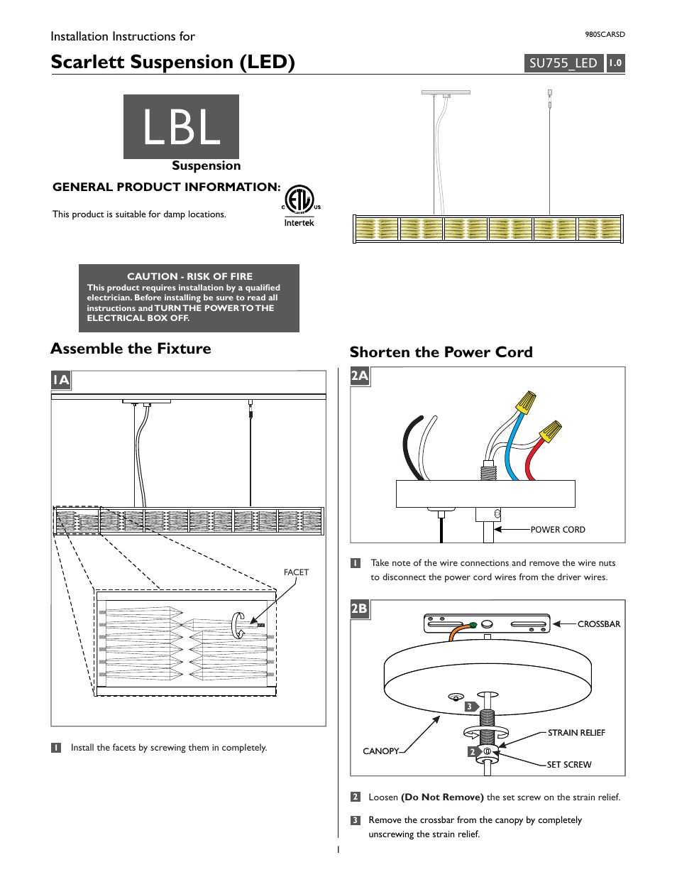 LBL Lighting Scarlett SD User Manual | 4 pages