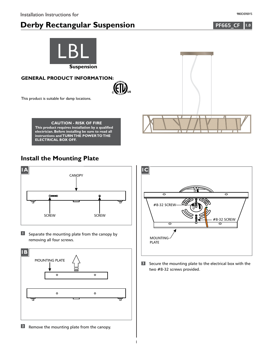 LBL Lighting Derby Rectangular S User Manual | 4 pages