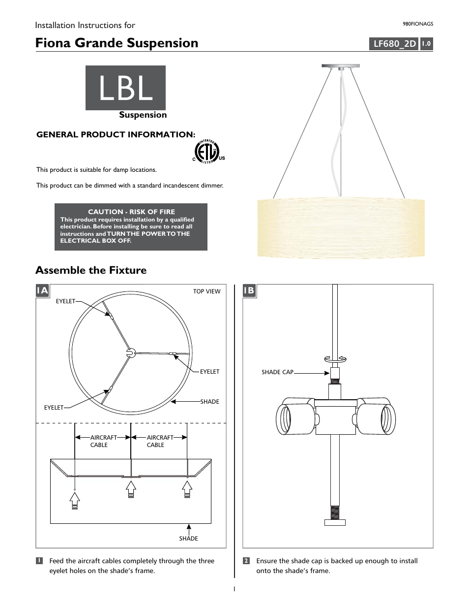 LBL Lighting Fiona Grande S User Manual | 2 pages