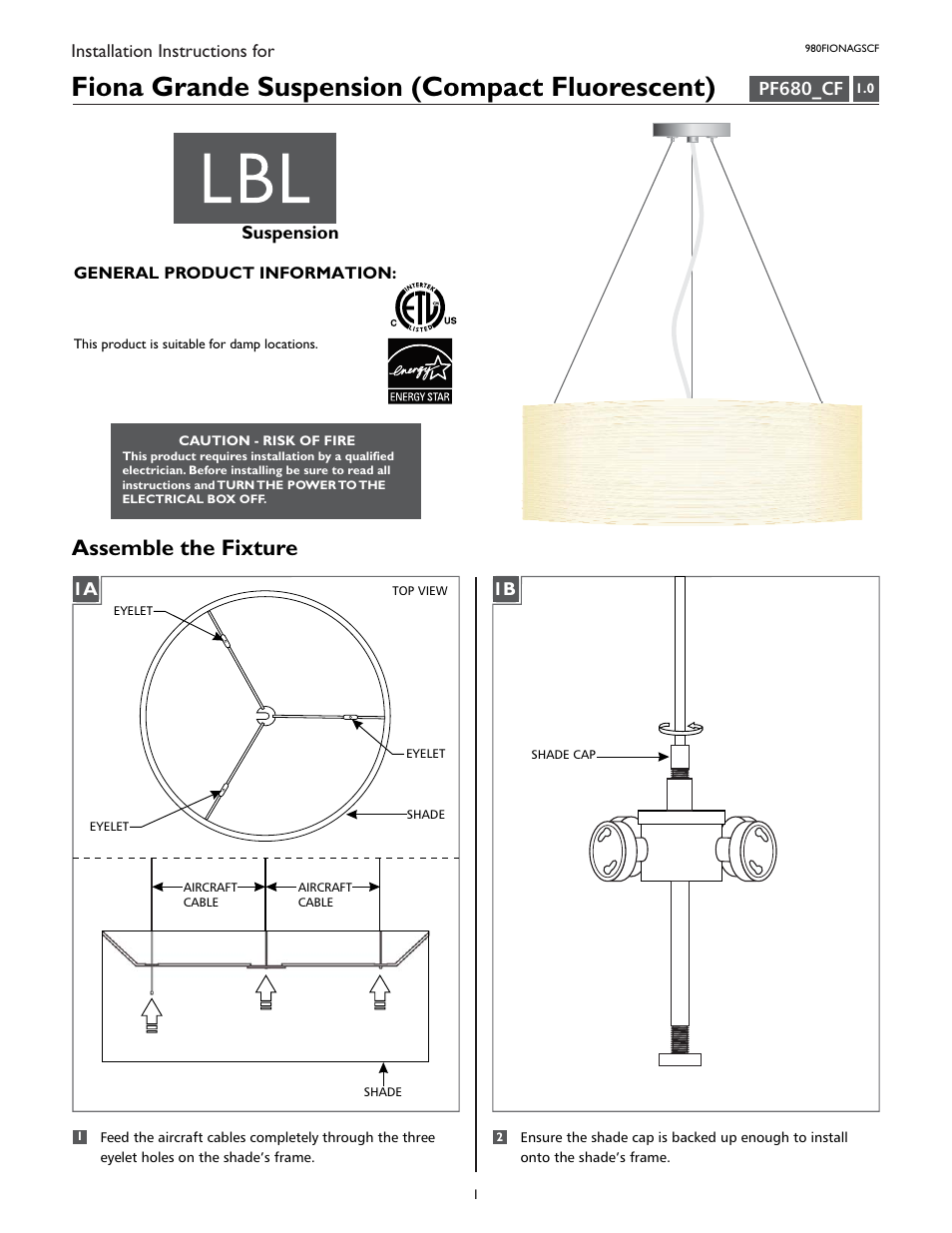 LBL Lighting Fiona Grande SCF User Manual | 4 pages