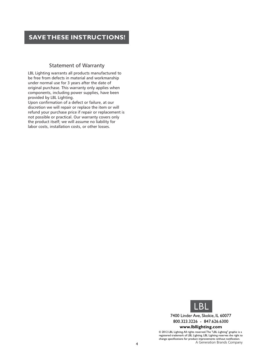 Save these instructions | LBL Lighting Fiona Grande SCF User Manual | Page 4 / 4