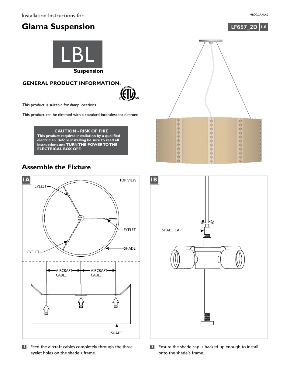 LBL Lighting Glama S User Manual | 2 pages