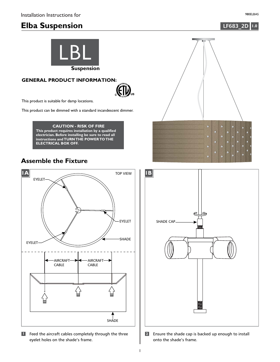 LBL Lighting Elba S User Manual | 2 pages