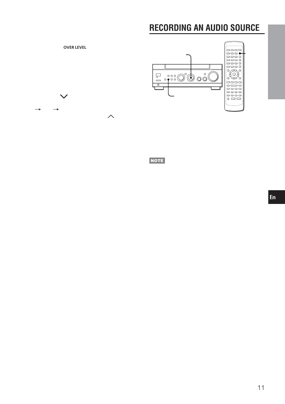 Recording an audio source, When the “over level” indicator lights up | Aiwa AV-NW31 User Manual | Page 11 / 20