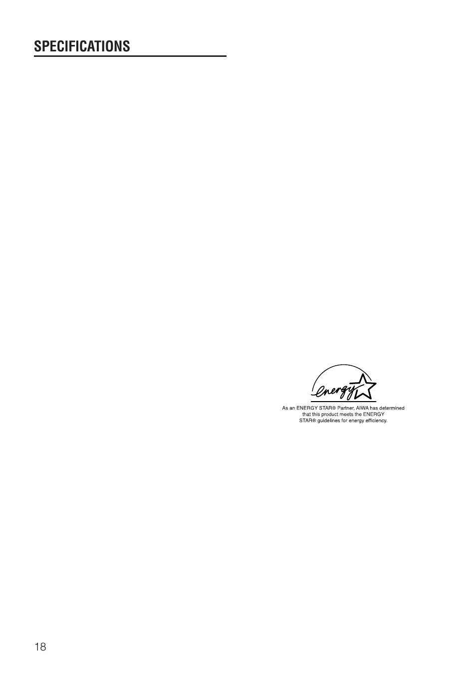 Specifications, General | Aiwa AV-NW31 User Manual | Page 18 / 20