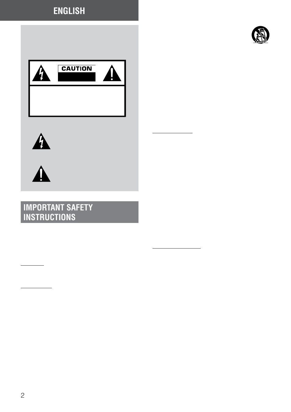 English, Important safety instructions, Warning | Electric power, Outdoor antenna, Installation | Aiwa AV-NW31 User Manual | Page 2 / 20