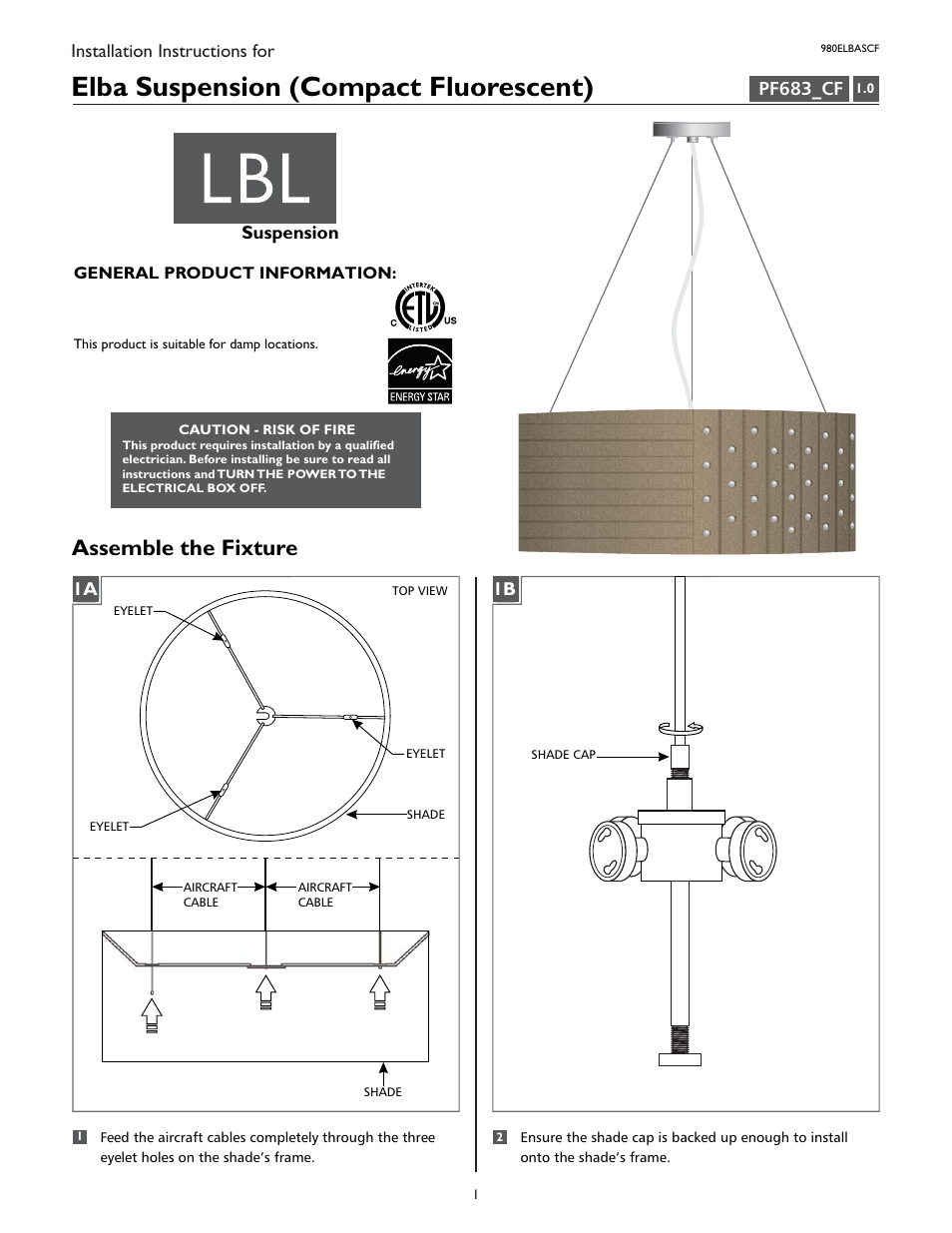 LBL Lighting Elba SCF User Manual | 4 pages