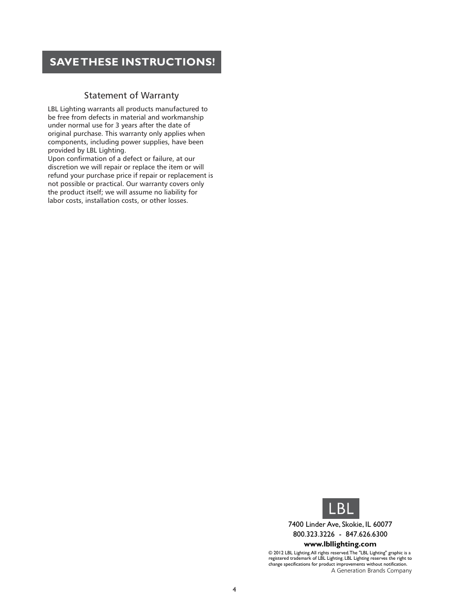 Save these instructions | LBL Lighting Elba SCF User Manual | Page 4 / 4