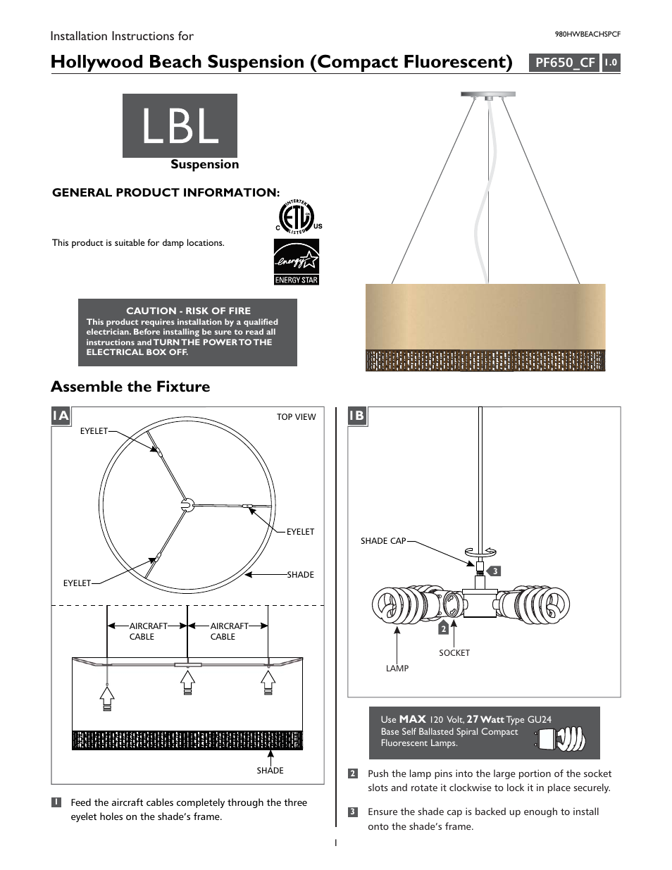 LBL Lighting Hollywood Beach SPCF User Manual | 4 pages