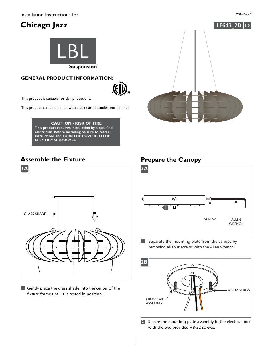 LBL Lighting Chicago Jazz S User Manual | 4 pages