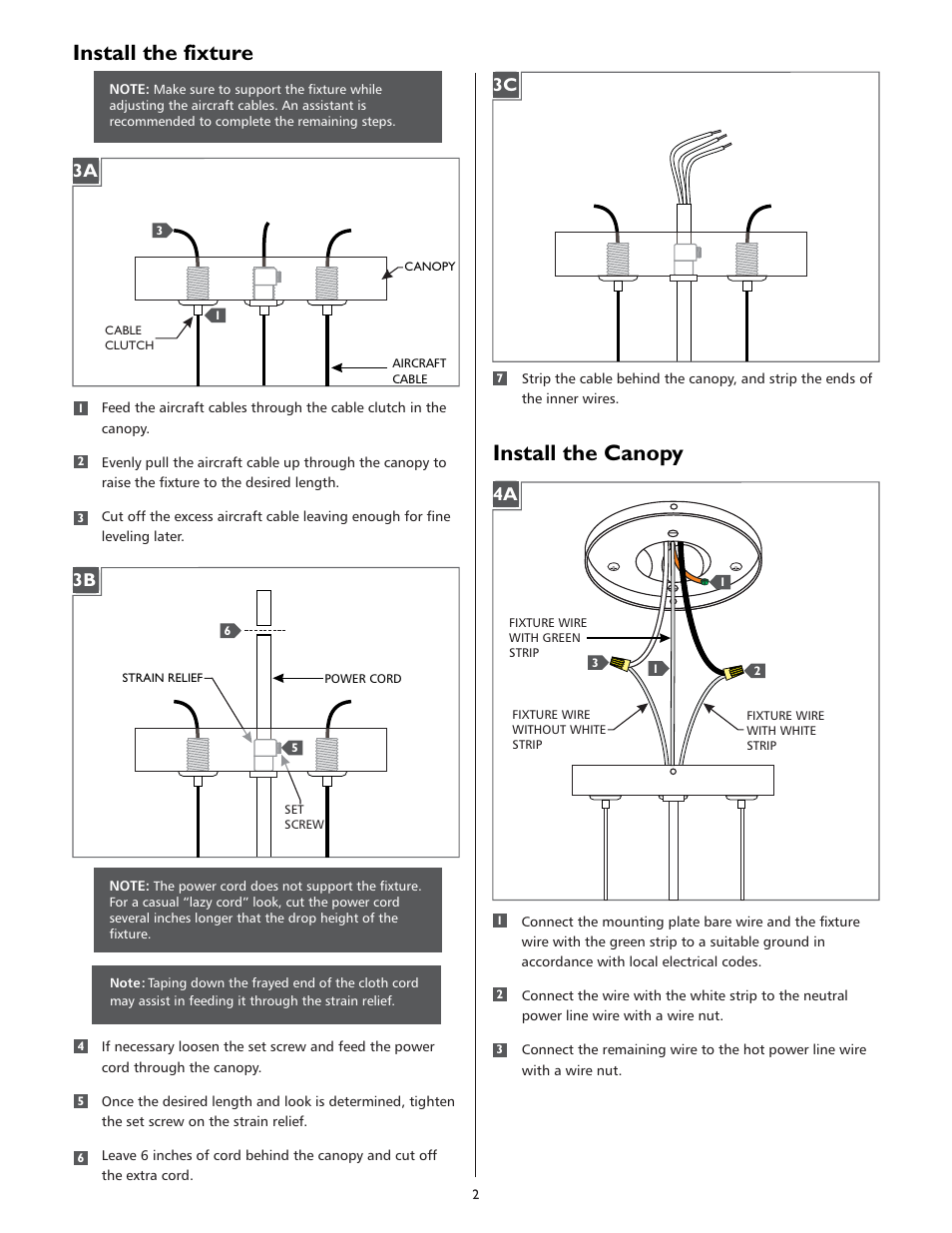 Install the fixture, Install the canopy, 4a 3b | LBL Lighting Chicago Jazz S User Manual | Page 2 / 4