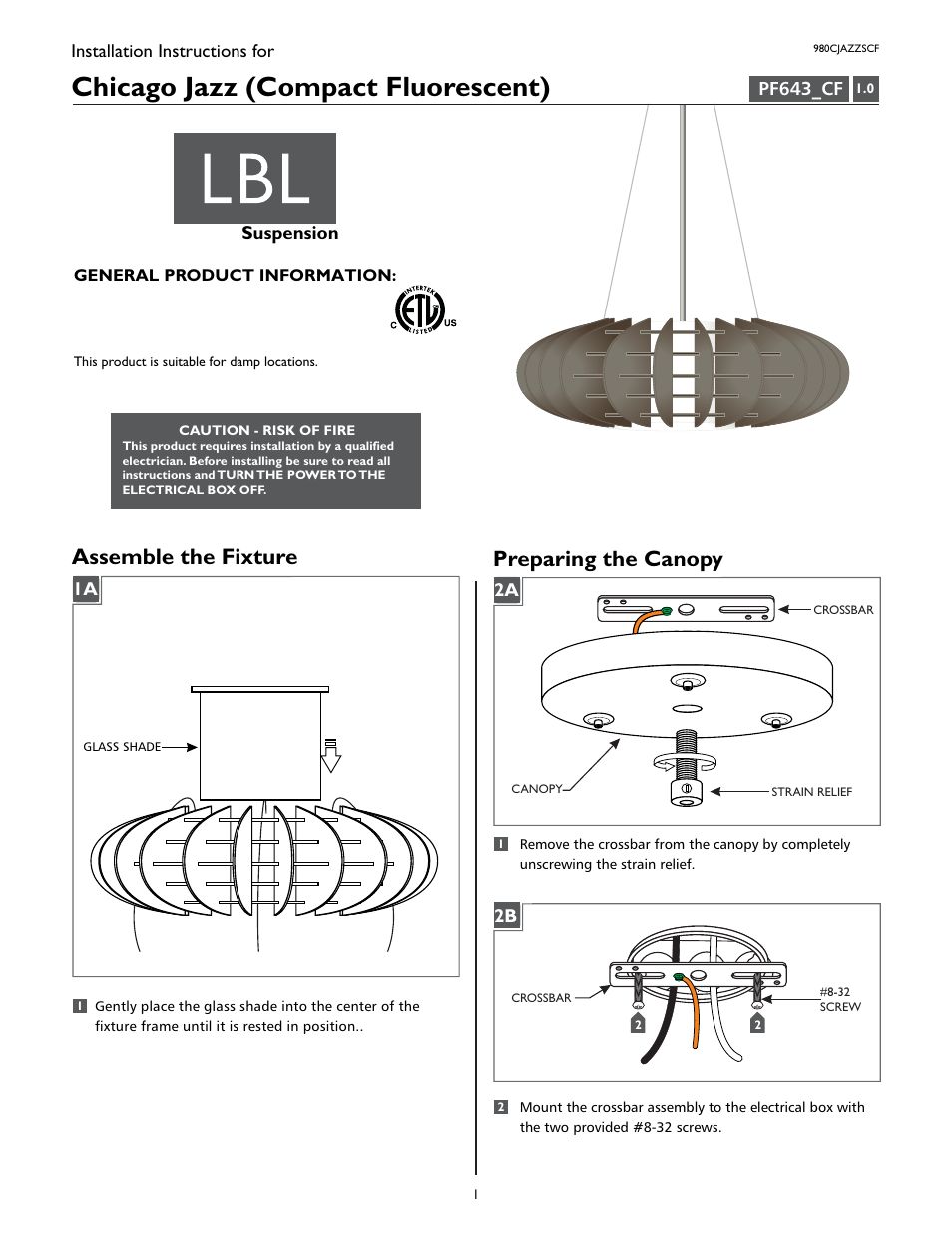 LBL Lighting Chicago Jazz SCF User Manual | 4 pages