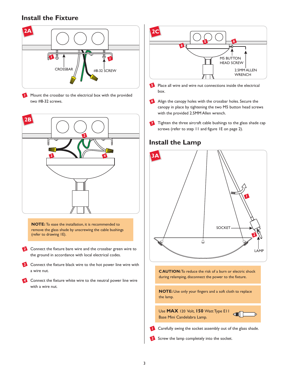 Install the fixture, Install the lamp | LBL Lighting Ambra SP User Manual | Page 3 / 4