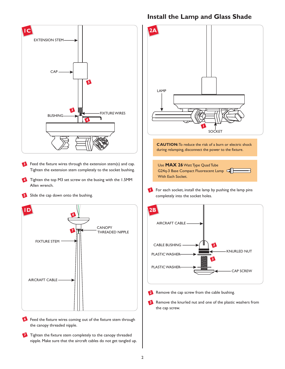Install the lamp and glass shade | LBL Lighting Ambra SPCF User Manual | Page 2 / 4