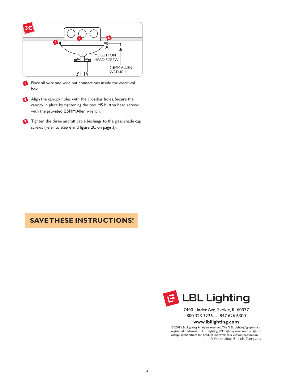 Save these instructions | LBL Lighting Ambra SPCF User Manual | Page 4 / 4