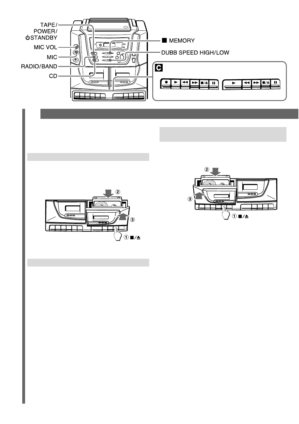 Tape operation, Inserting a tape, Playing a tape | Recording from a cd or the tuner | Aiwa CA-DW539 User Manual | Page 10 / 12