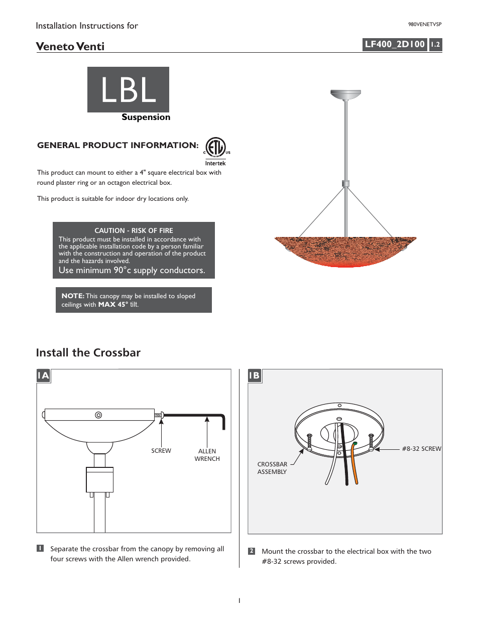 LBL Lighting Veneto Venti SP User Manual | 4 pages