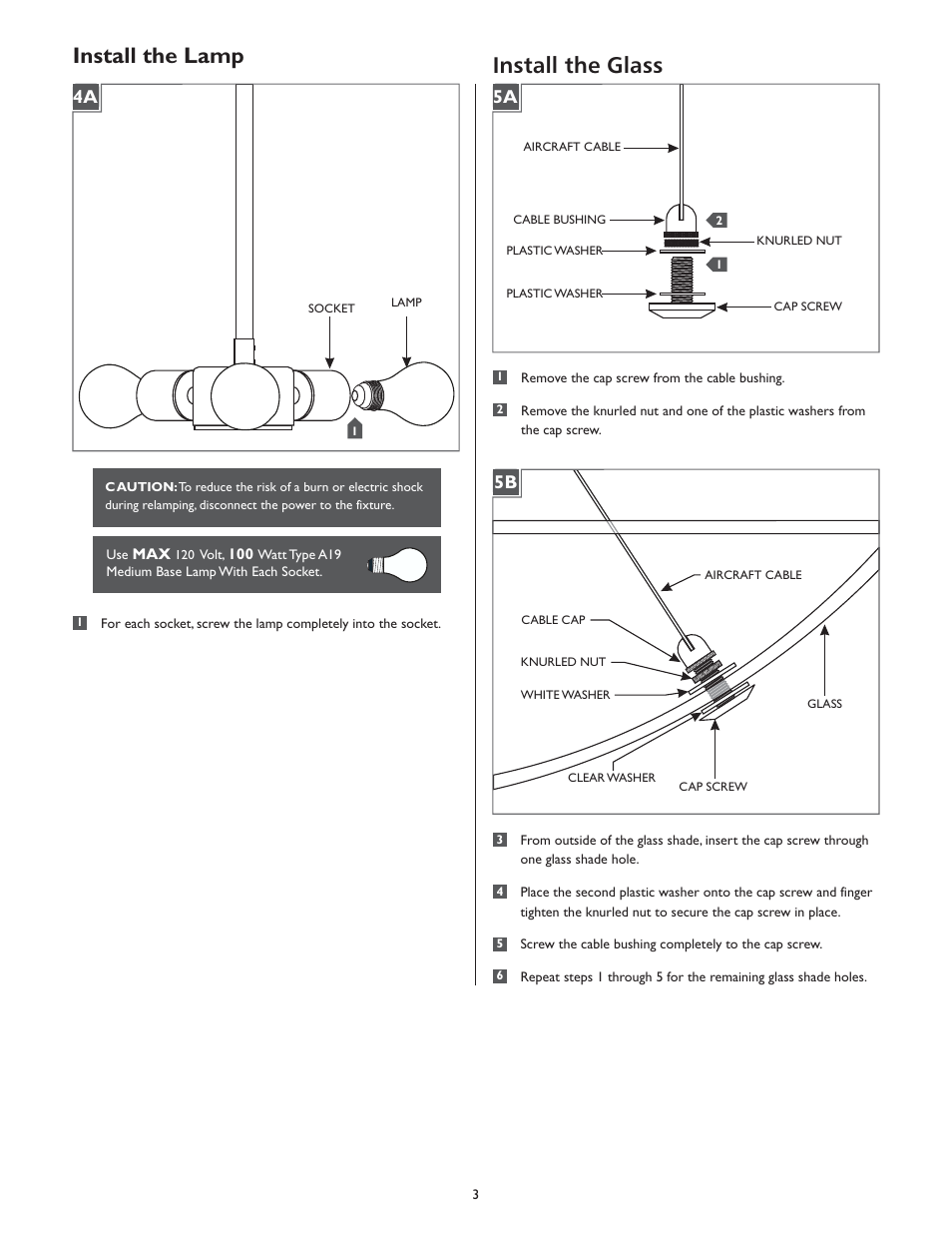 Install the lamp, Install the glass, 5a 5b | LBL Lighting Veneto Venti SP User Manual | Page 3 / 4