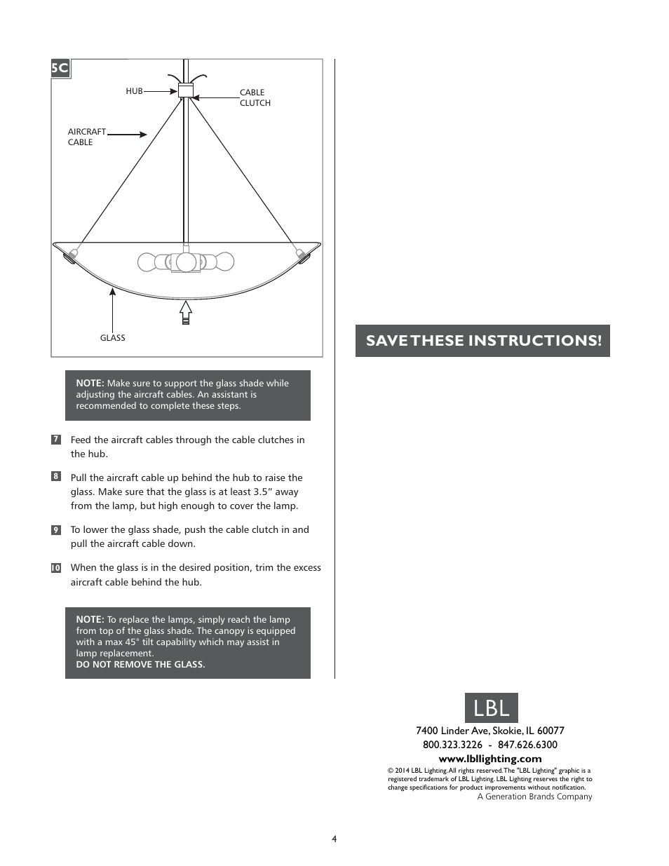 Save these instructions | LBL Lighting Veneto Venti SP User Manual | Page 4 / 4