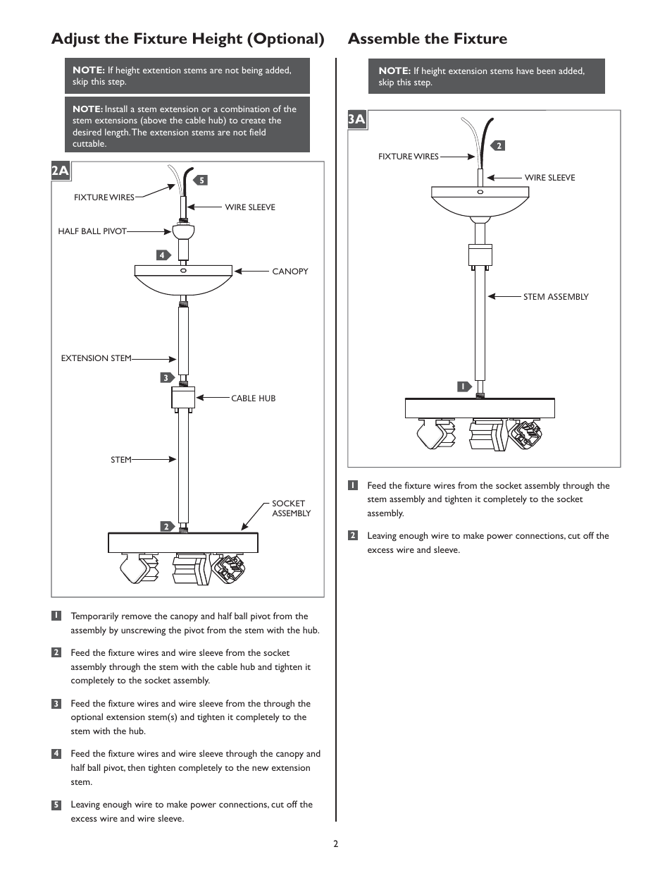 Adjust the fixture height (optional), Assemble the fixture | LBL Lighting Veneto Venti SPCF User Manual | Page 2 / 4