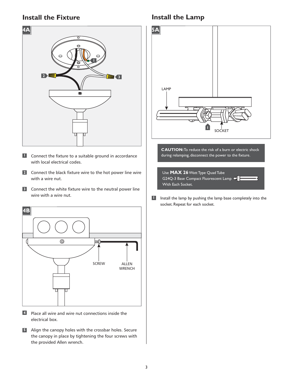 Install the fixture, Install the lamp | LBL Lighting Veneto Venti SPCF User Manual | Page 3 / 4