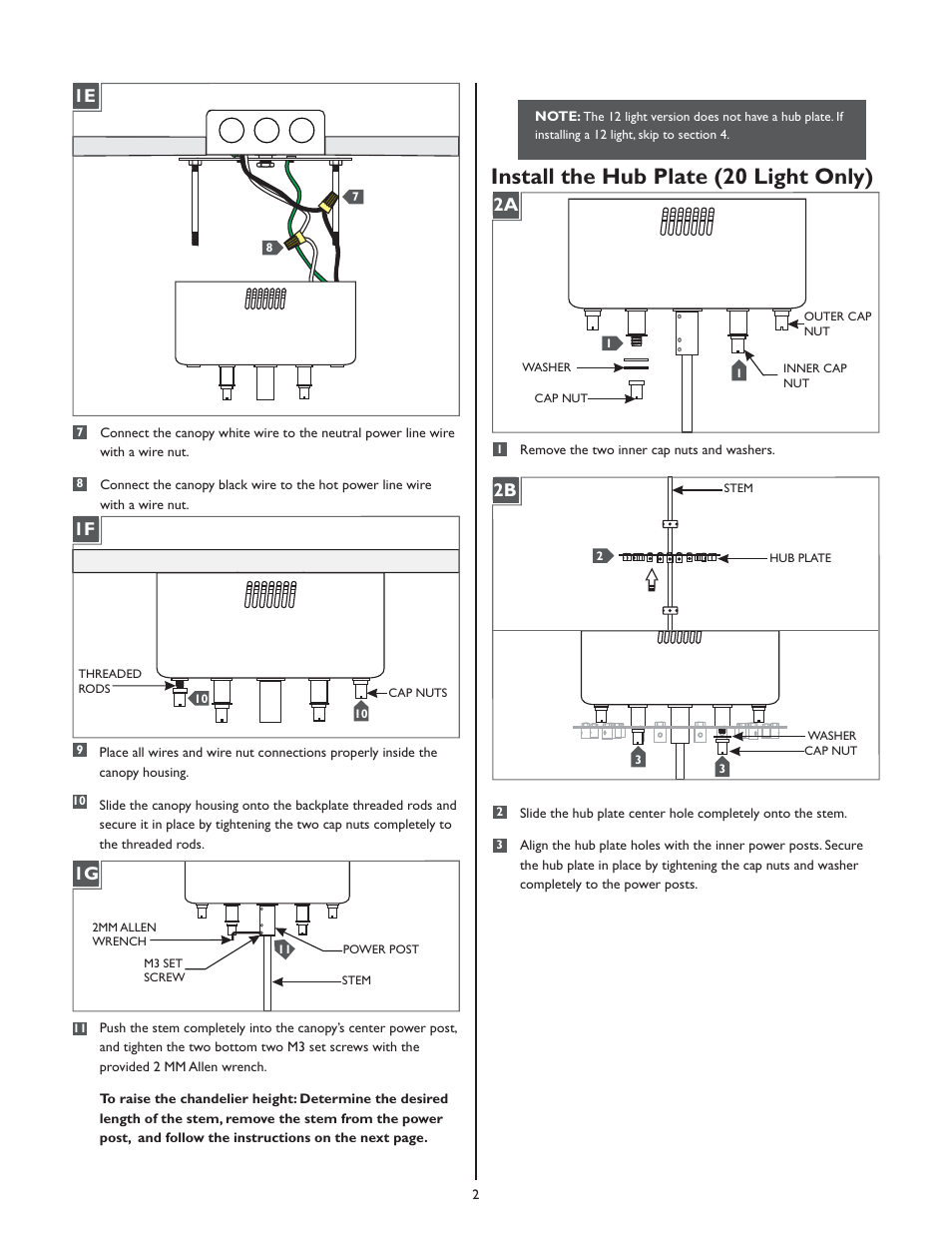 Install the hub plate (20 light only) | LBL Lighting Twilight 20 Chandelier User Manual | Page 2 / 8