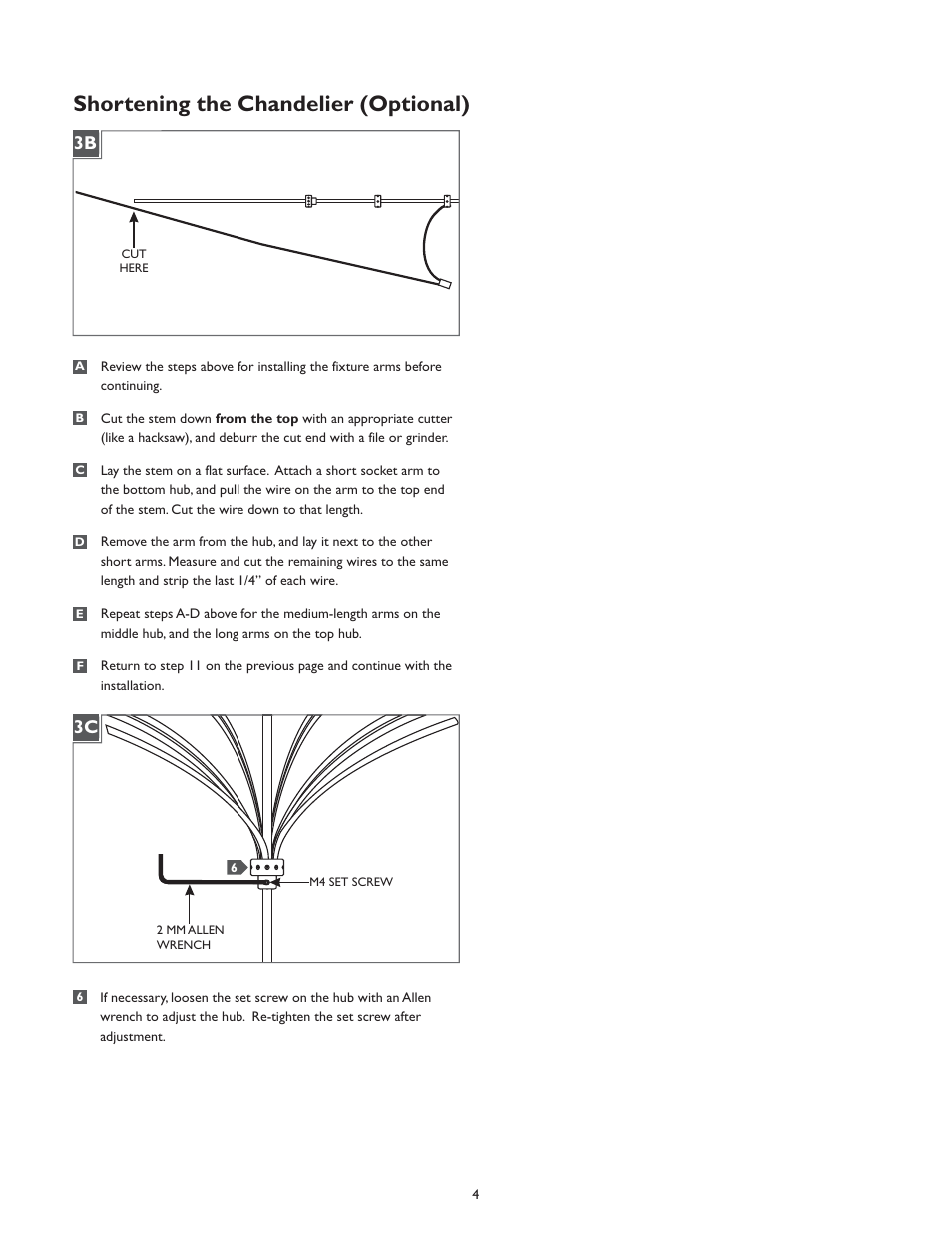 Shortening the chandelier (optional), 3b 3c | LBL Lighting Twilight 20 Chandelier User Manual | Page 4 / 8