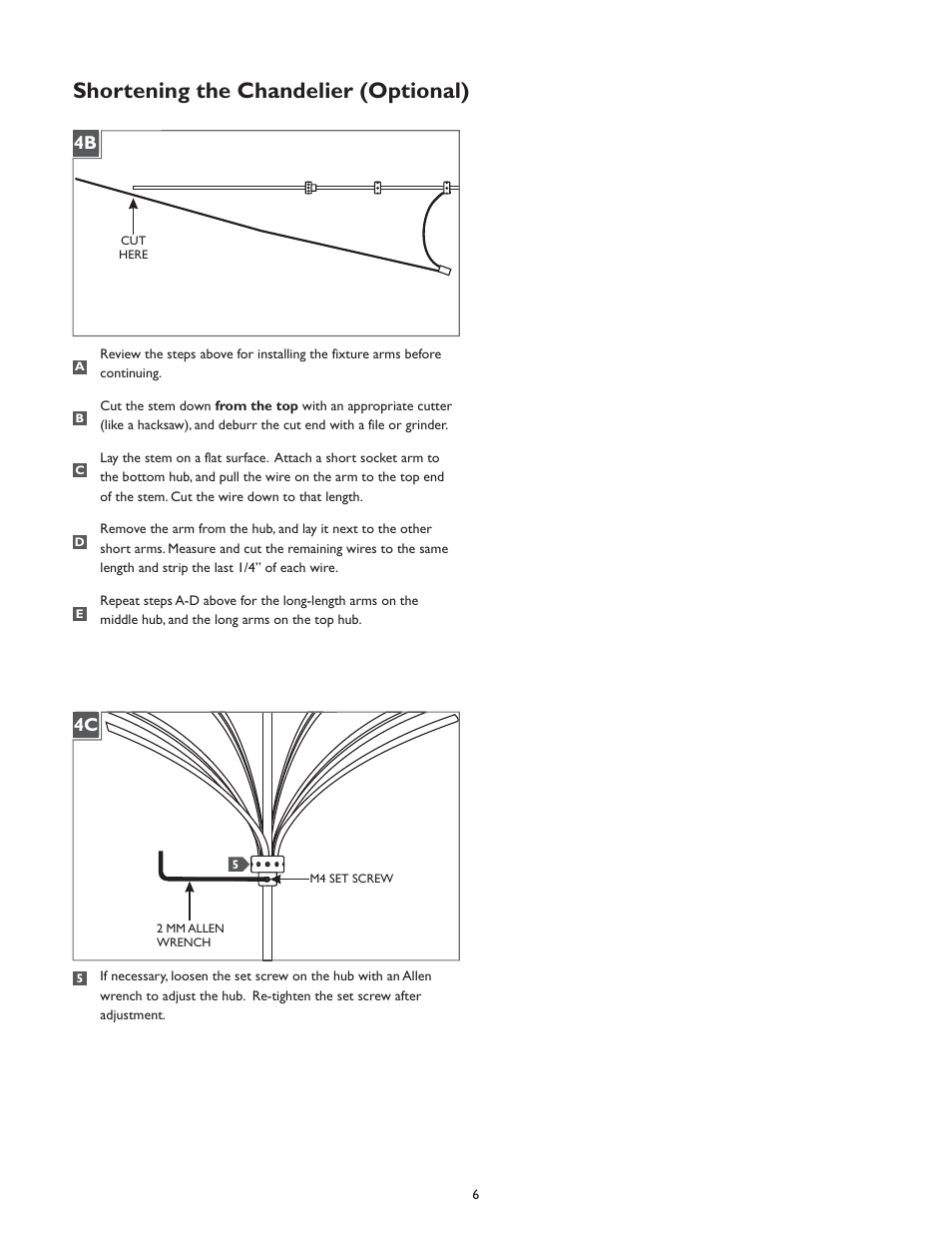 Shortening the chandelier (optional), 4b 4c | LBL Lighting Twilight 20 Chandelier User Manual | Page 6 / 8